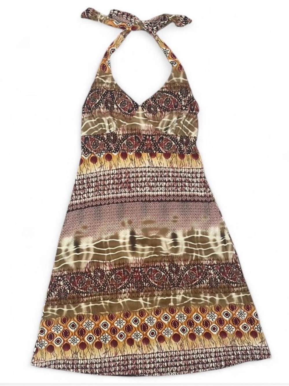 Perceptions Y2K Brown Patterned Grunge Halter Midi Dress - S/M